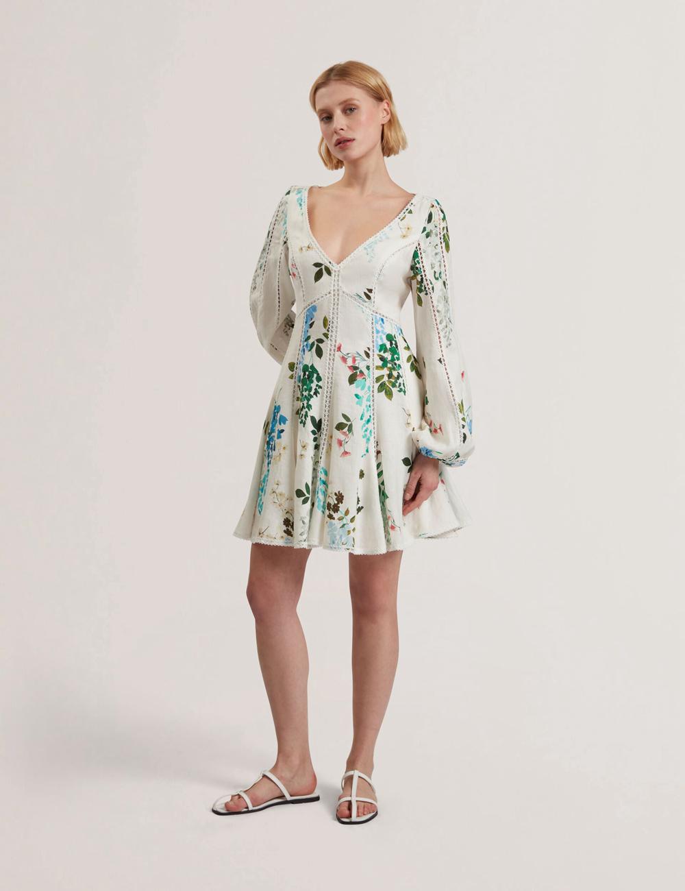 Ted Baker BELVIDA - Floral Crochet Trim Linen Women Mini Dresses White | UAE  20175-QMUX