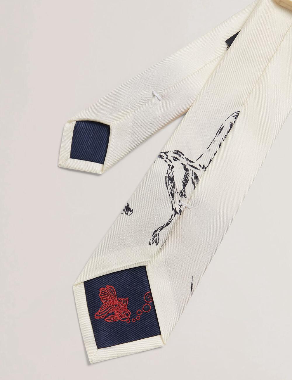 Ted Baker BENHALL - Seagull Graphic Silk Men Ties Ecru | UAE  08246-BOMV