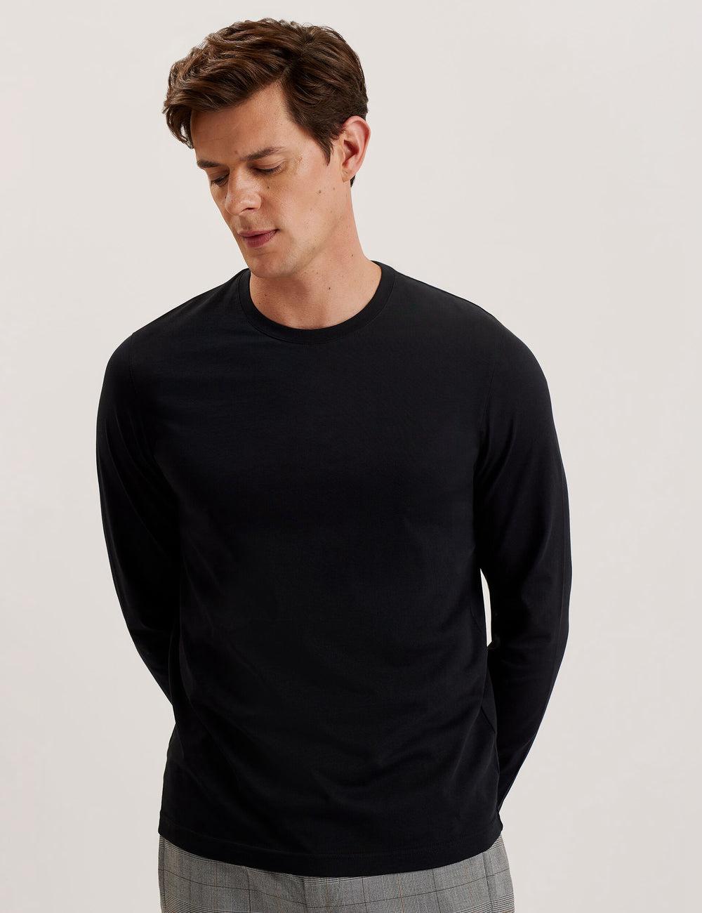 Ted Baker BEXLI - Regular Fit Long Sleeve Cotton Men T-Shirts Black | UAE  07852-IMHT