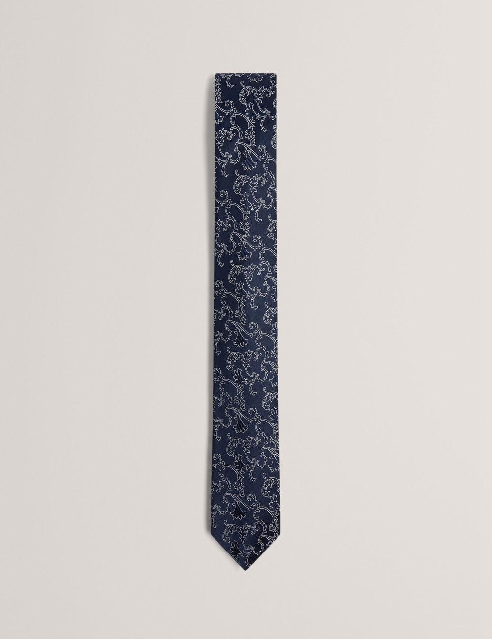 Ted Baker BIONDIS - Baroque Floral Print Silk Men Ties Navy | UAE  01326-DEAP