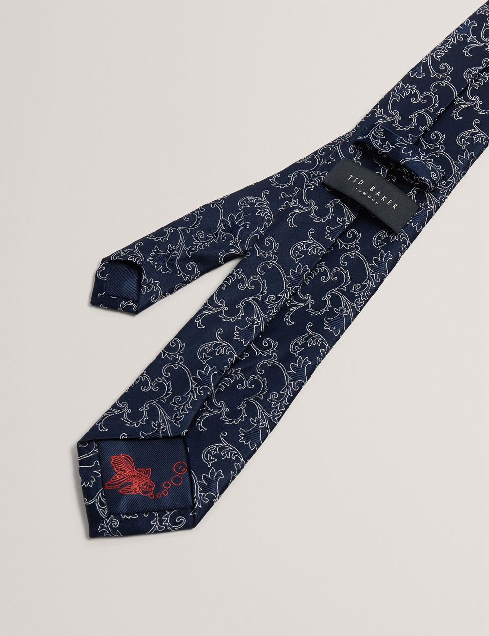 Ted Baker BIONDIS - Baroque Floral Print Silk Men Ties Navy | UAE  01326-DEAP