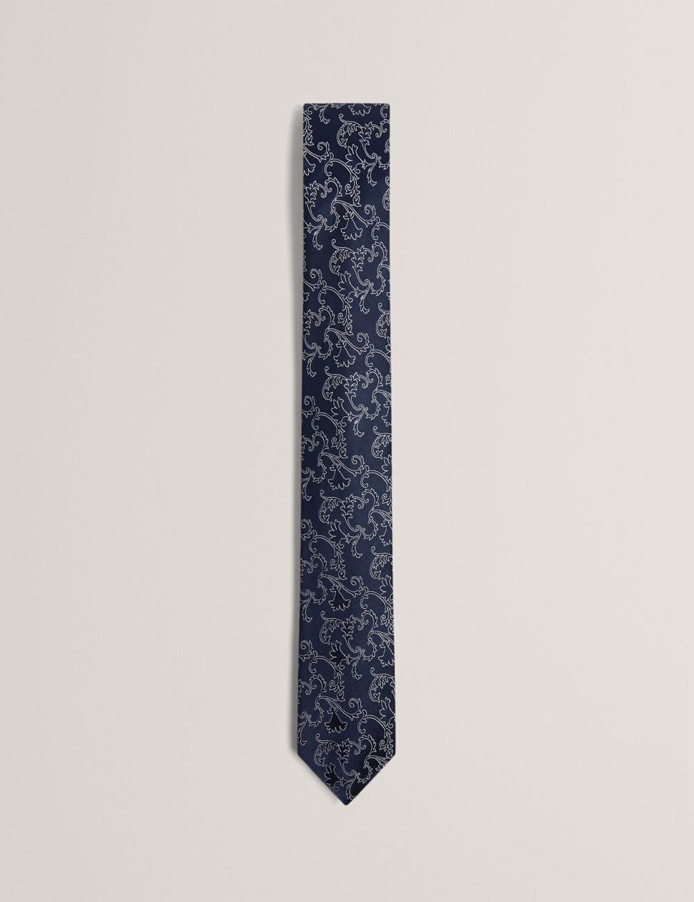 Ted Baker BIONDIS - Baroque Floral Print Silk Men Ties Navy | UAE  01326-DEAP
