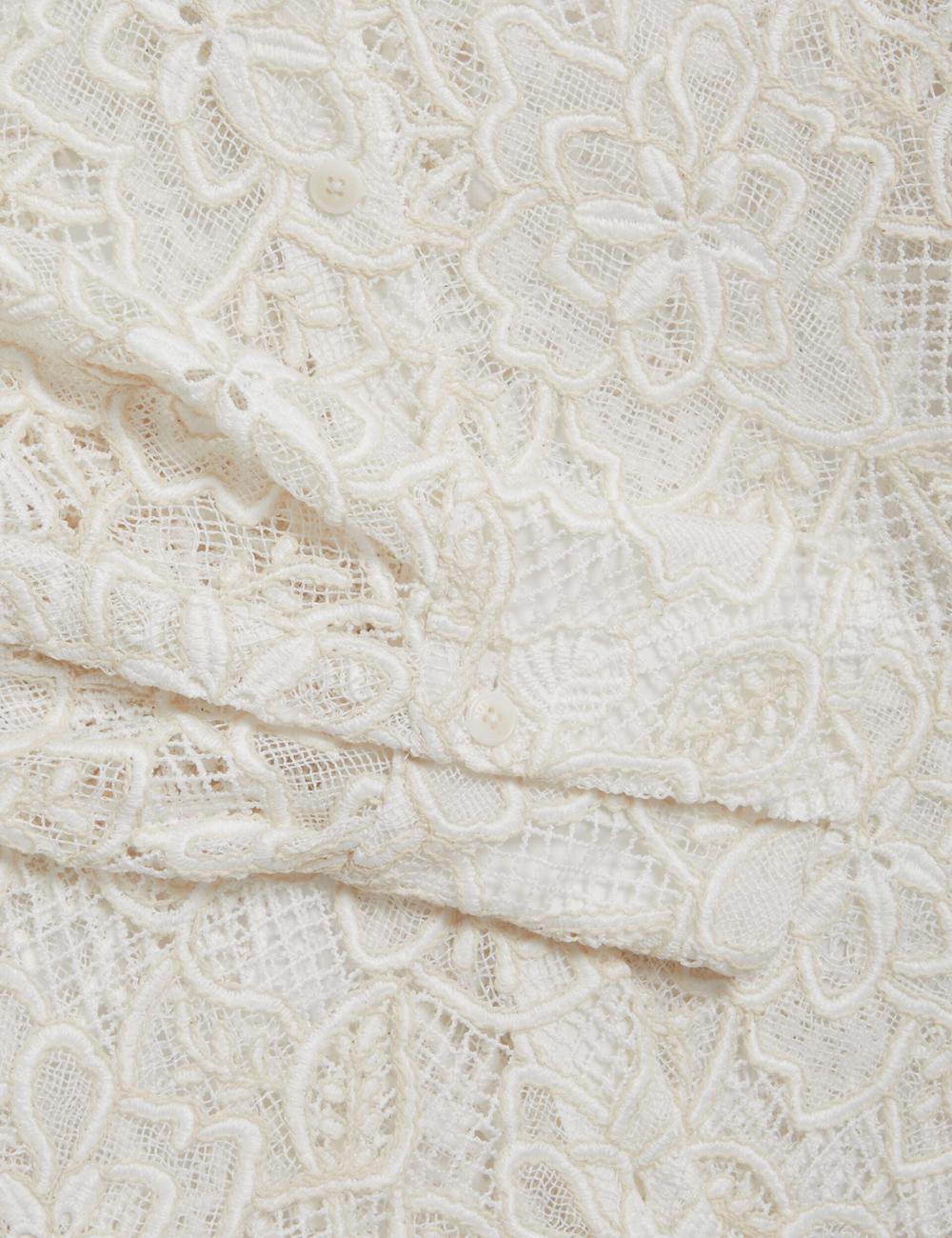 Ted Baker BLOND - Floral Lace Longline Cotton Shirt Women Tops Ivory | UAE  56218-AFBC