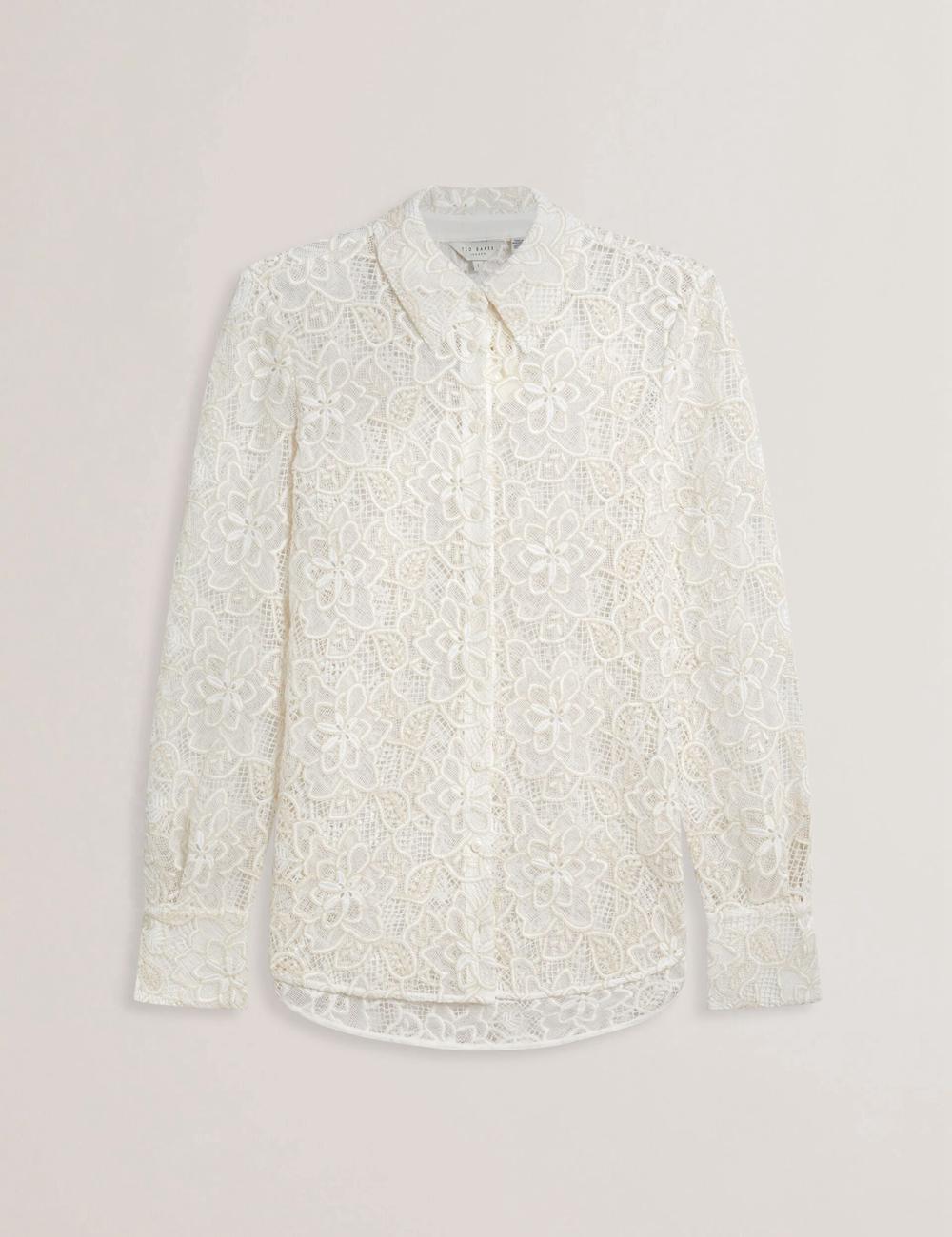 Ted Baker BLOND - Floral Lace Longline Cotton Shirt Women Tops Ivory | UAE  56218-AFBC