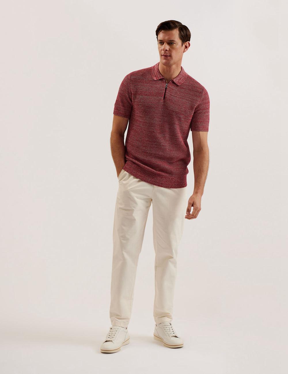 Ted Baker BLOSSAM - Space Dye Zip Neck Men Polos Shirts Red | UAE  31294-UQJI
