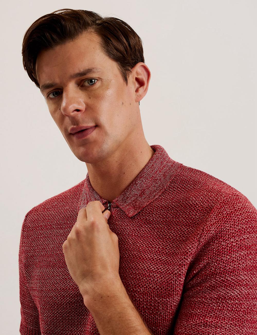 Ted Baker BLOSSAM - Space Dye Zip Neck Men Polos Shirts Red | UAE  31294-UQJI