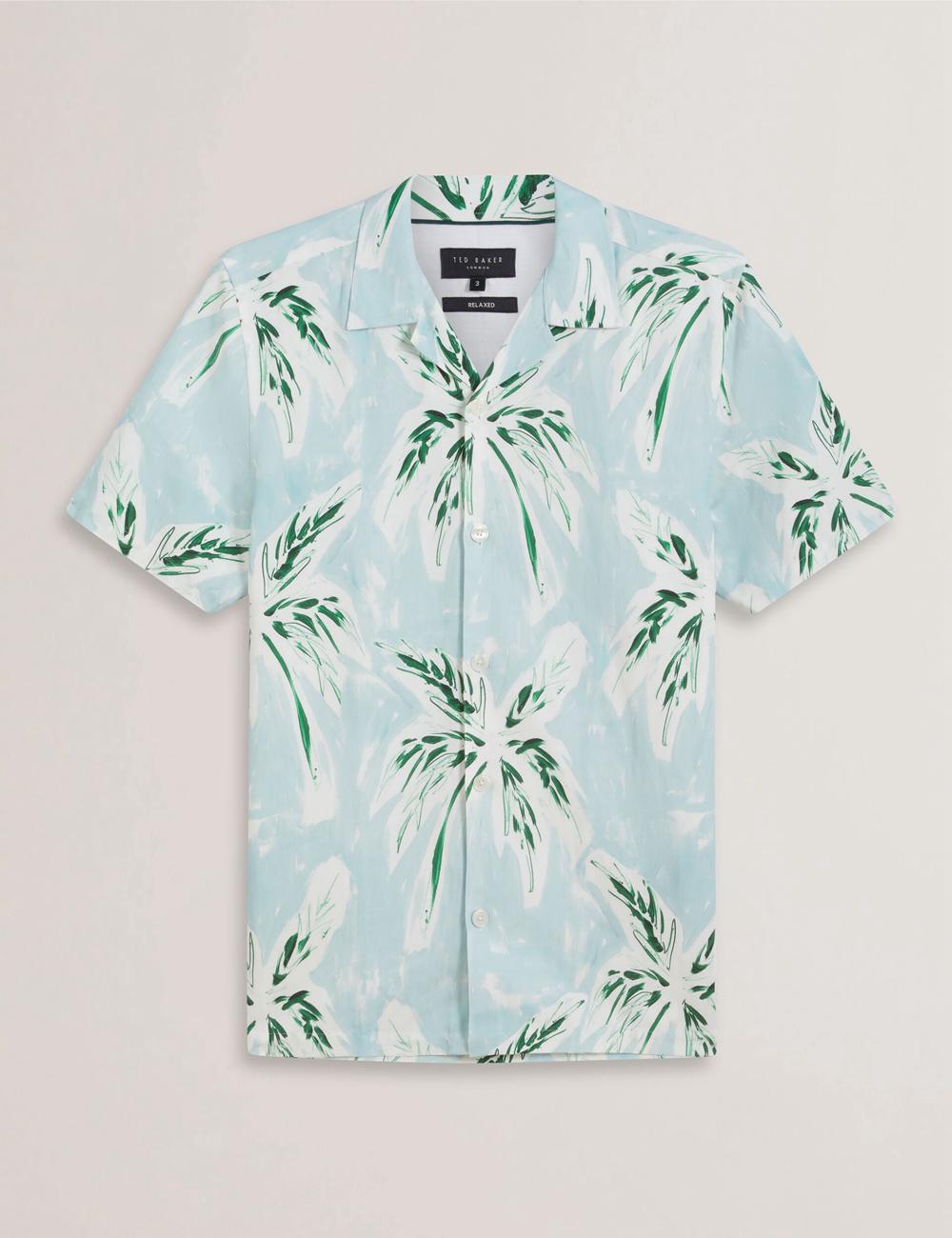 Ted Baker BOCHE - Short Sleeve Regular Tropical Palm Tree Men Casual Shirts Green | UAE  78091-ZDRJ