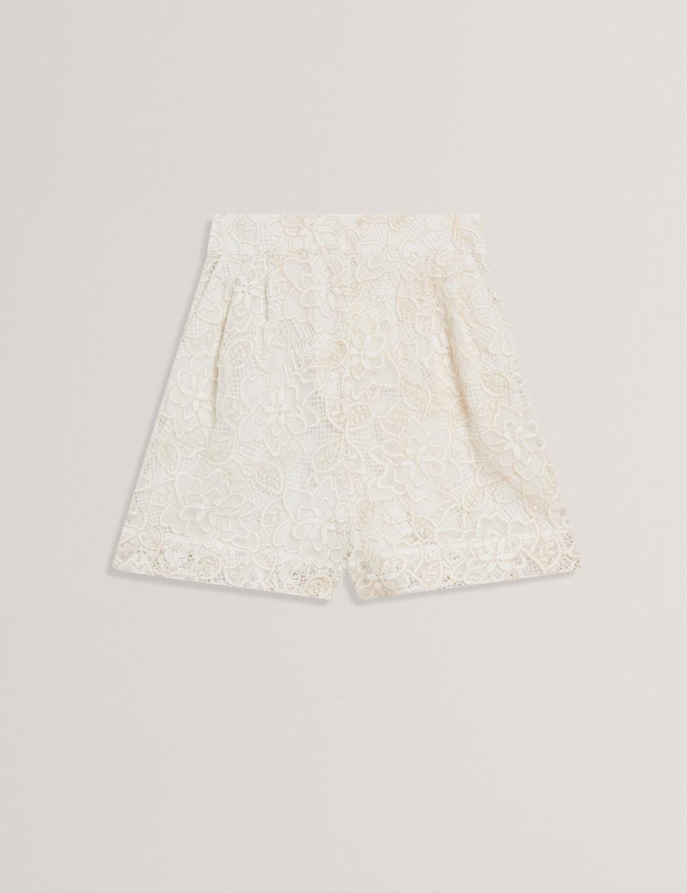 Ted Baker BOWIA - Lace High Waisted Tailored Women Shorts Ivory | UAE  32541-FAEC