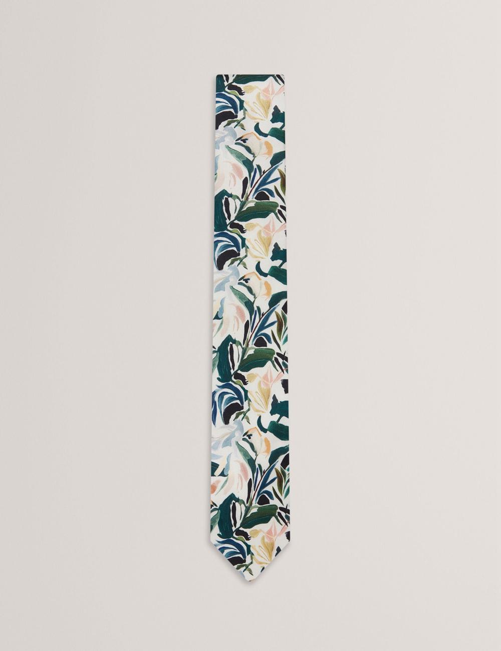 Ted Baker BOYTONN - Painted Floral Print Silk Men Ties Ecru | UAE  32541-GTUW