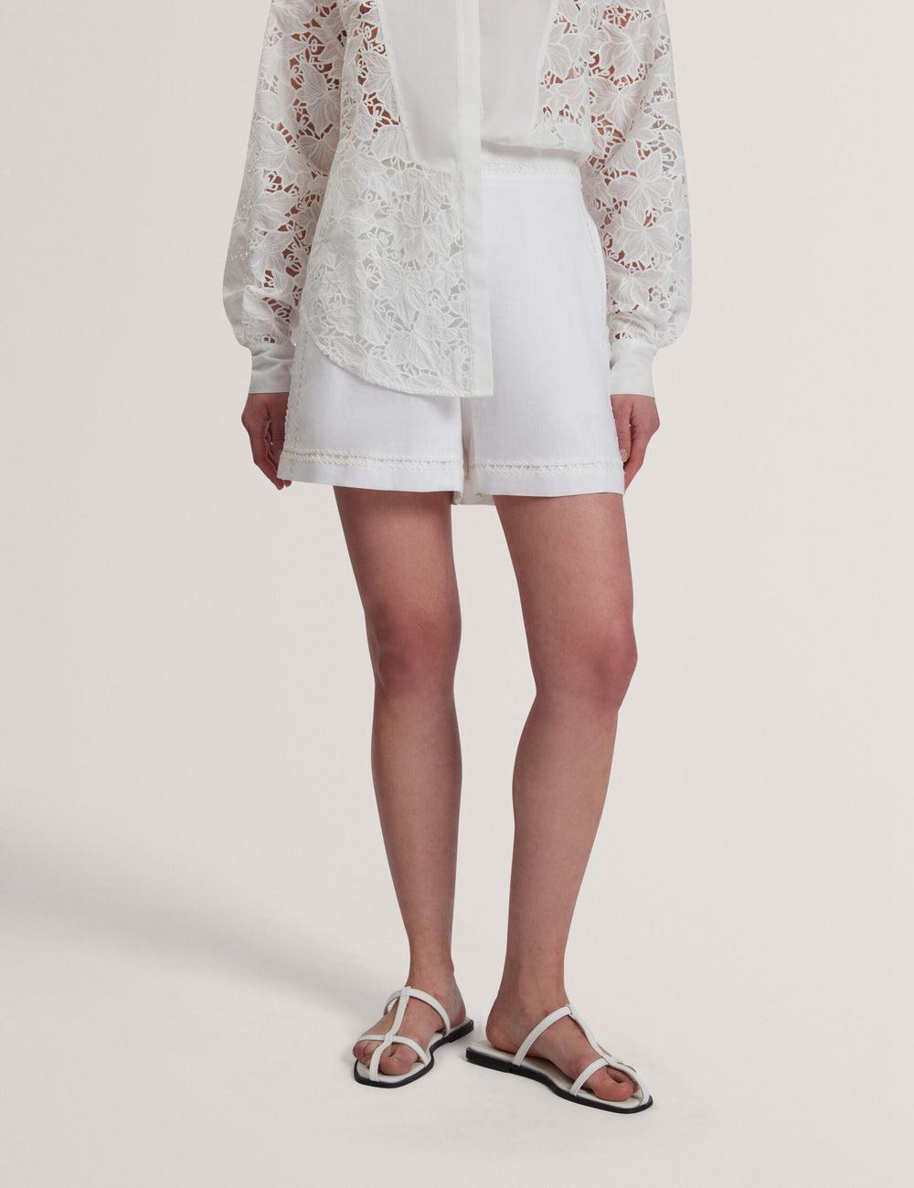 Ted Baker BUCCIA - Crochet Trim High Waisted Linen Women Shorts White | UAE  29384-NLDF