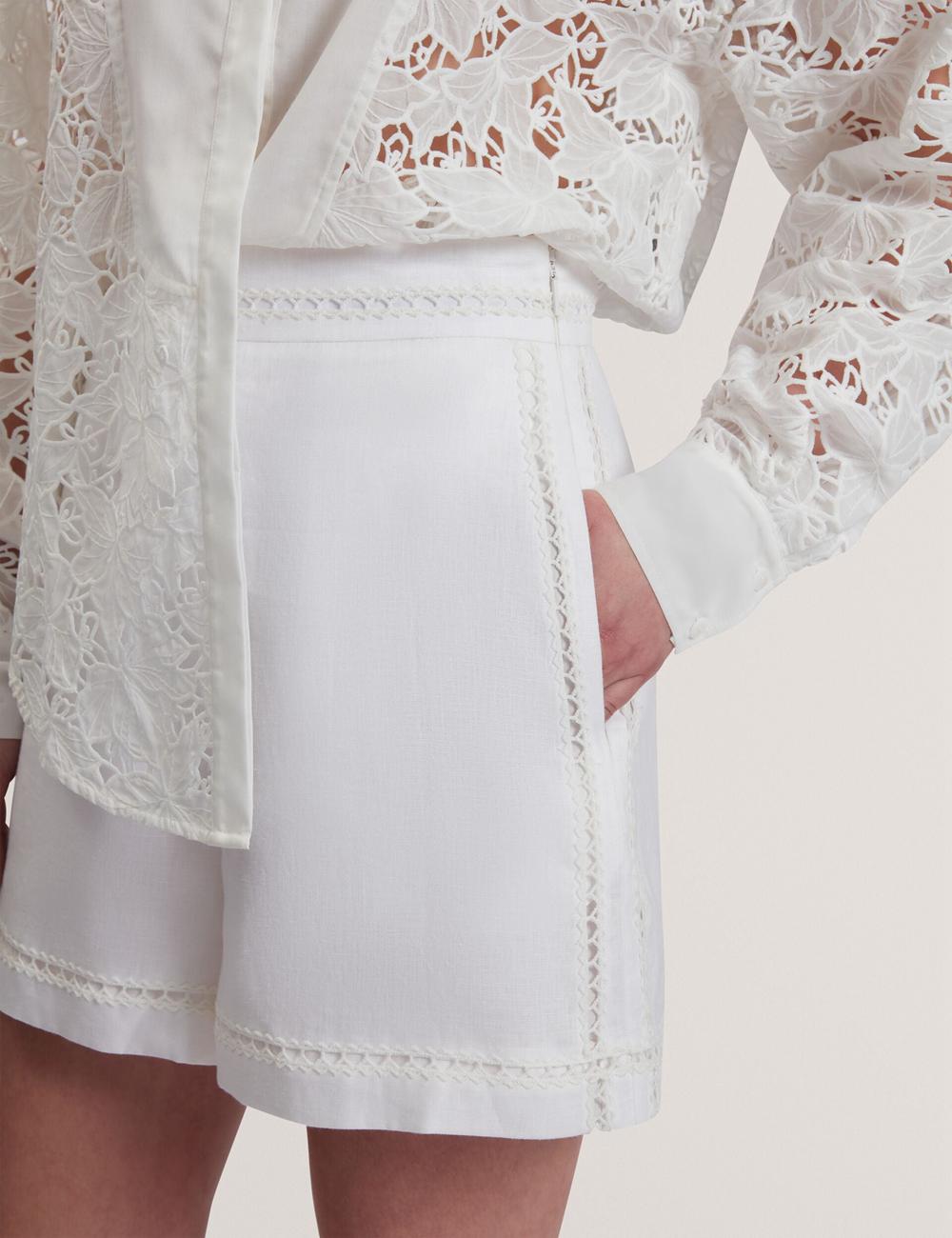 Ted Baker BUCCIA - Crochet Trim High Waisted Linen Women Shorts White | UAE  29384-NLDF