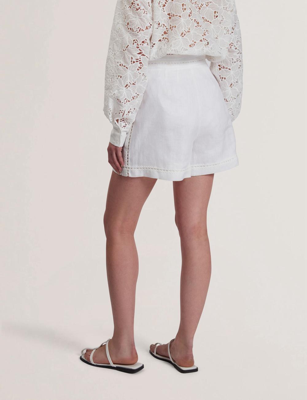 Ted Baker BUCCIA - Crochet Trim High Waisted Linen Women Shorts White | UAE  29384-NLDF