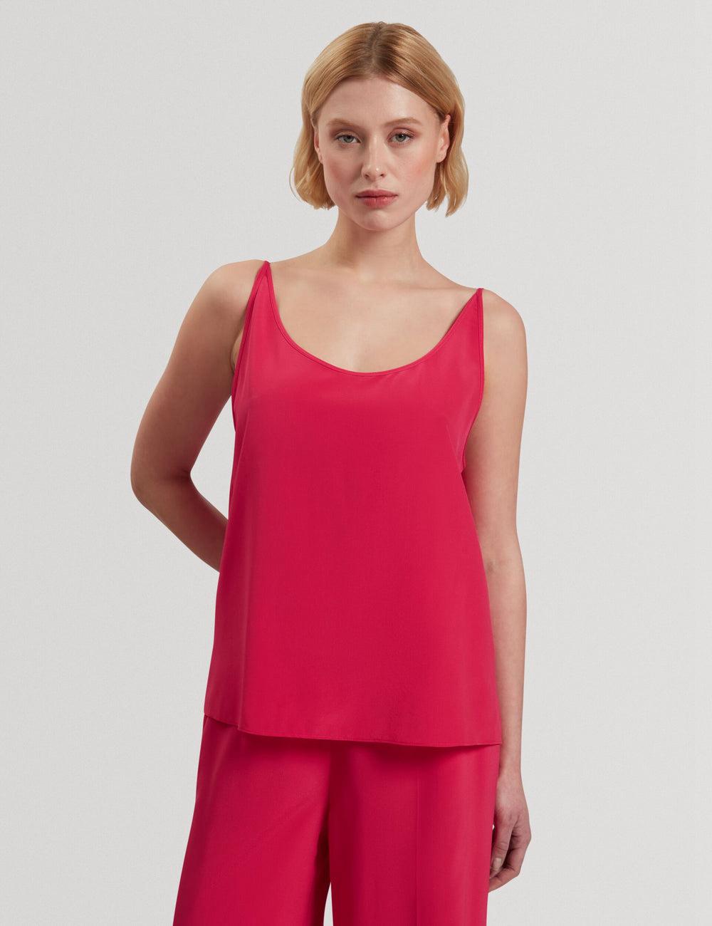 Ted Baker CADASA - Pure Silk Scoop Neck Cami Women Tops Fuchsia | UAE  48916-TIDH
