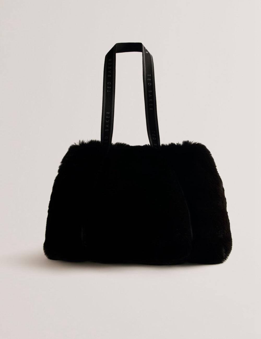 Ted Baker CADENCE - Faux Fur Webbing Strap Shopper Women Shopper Bags Black | UAE  38792-XUBQ