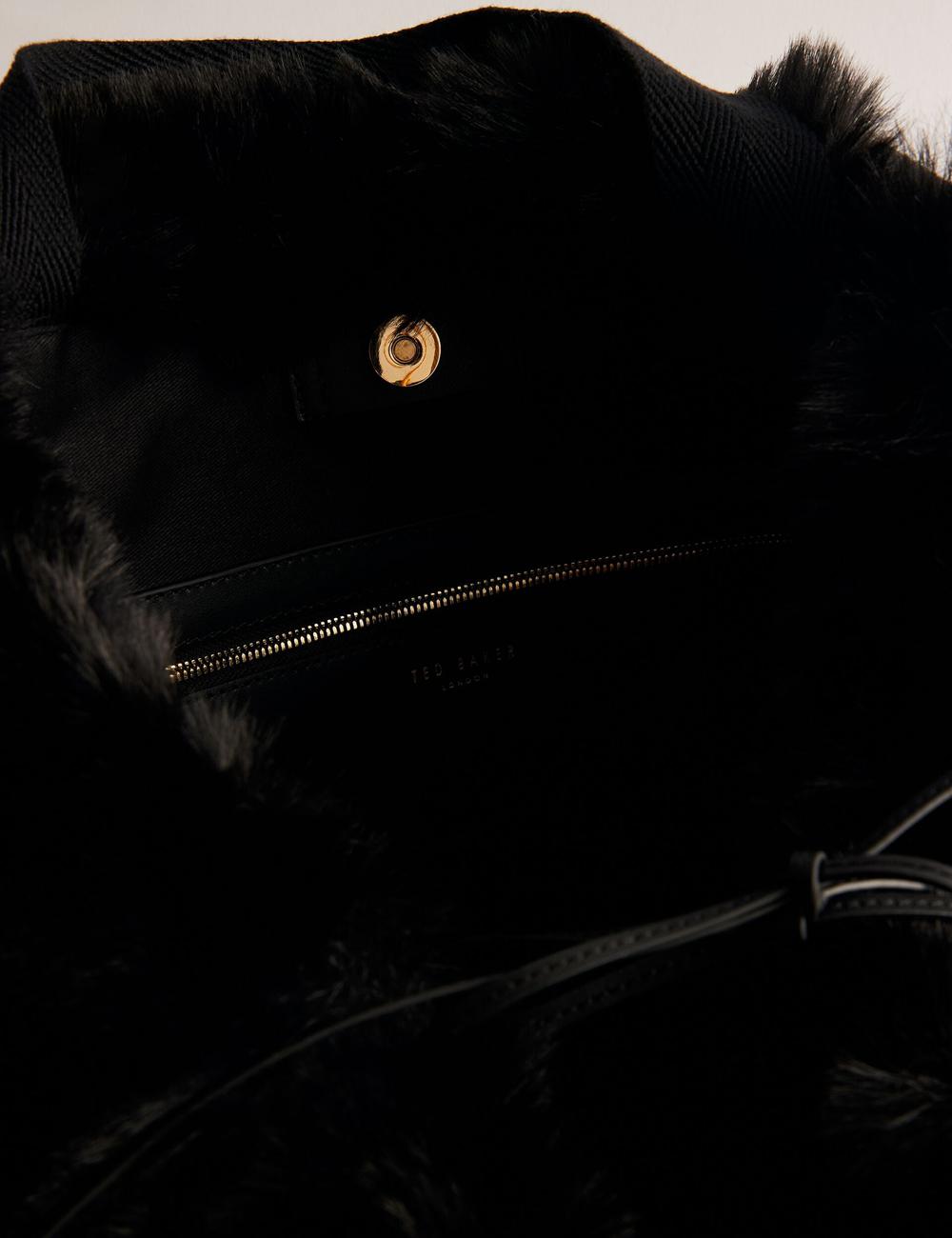 Ted Baker CADENCE - Faux Fur Webbing Strap Shopper Women Shopper Bags Black | UAE  38792-XUBQ