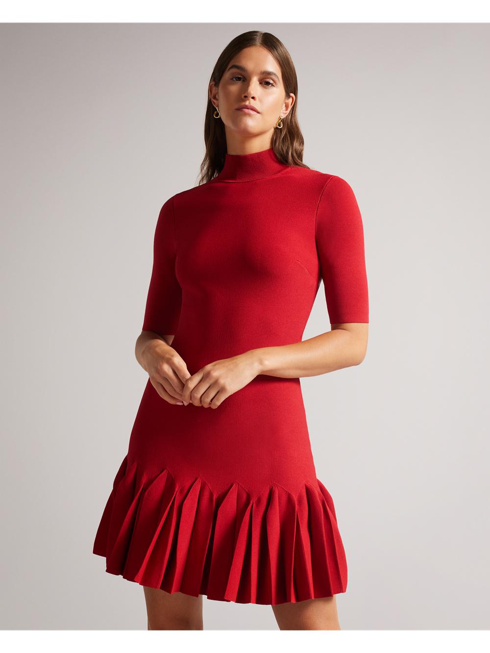 Ted Baker CANDDY - Pleated Hem Bodycon Knit Women Mini Dresses Red | UAE  36589-DFOR