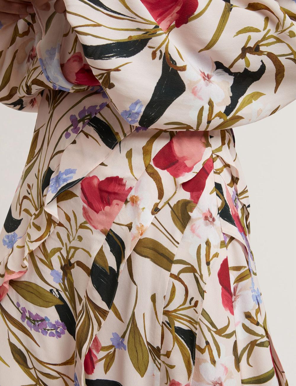 Ted Baker CANDICI - Floral Print Frill Trim With Split Women Midi Skirts Pink | UAE  07968-GBTS