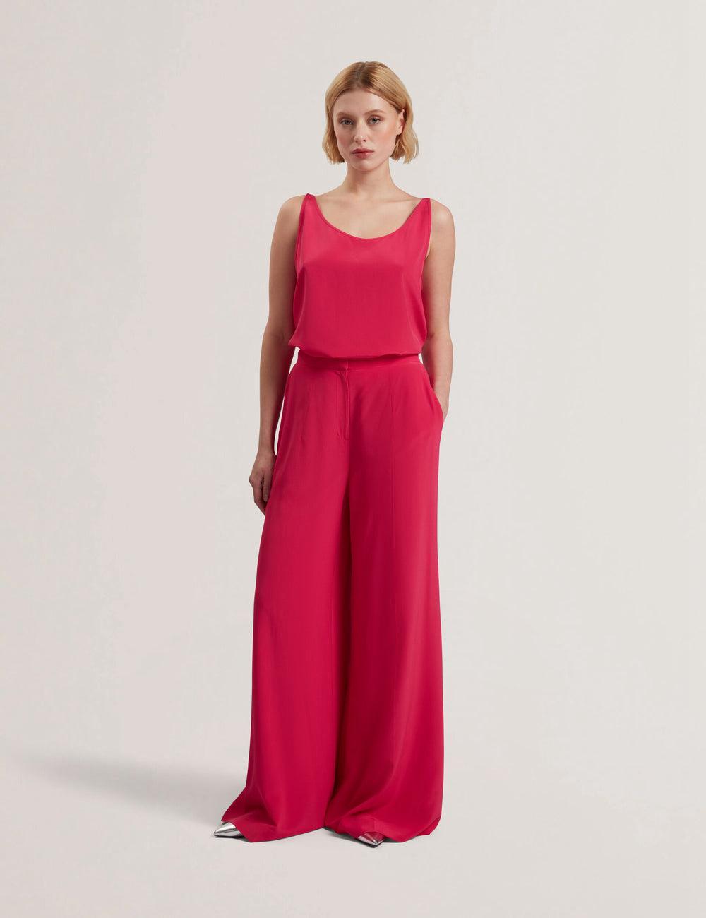 Ted Baker CARLOET - Silk Wide Leg Tailored Women Trousers Fuchsia | UAE  29608-JAHB
