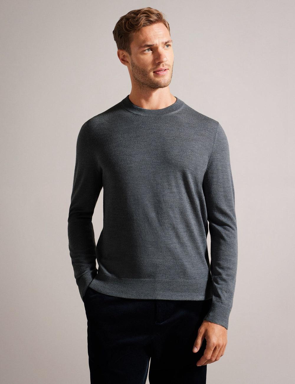 Ted Baker CARNBY - Pure Wool Crew Neck Men Jumpers Charcoal | UAE  68031-ACRV