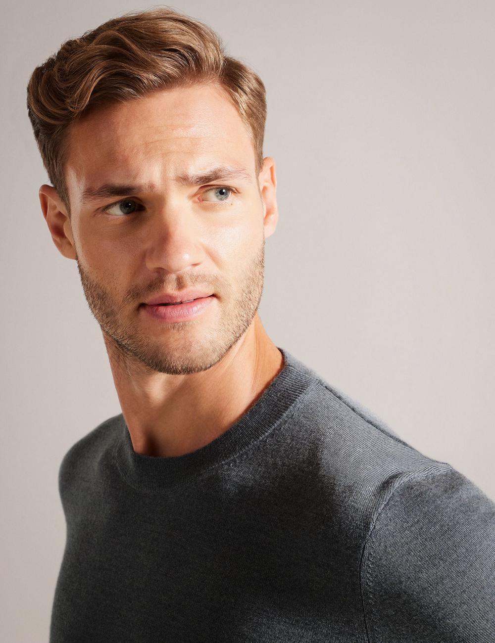 Ted Baker CARNBY - Pure Wool Crew Neck Men Jumpers Charcoal | UAE  68031-ACRV