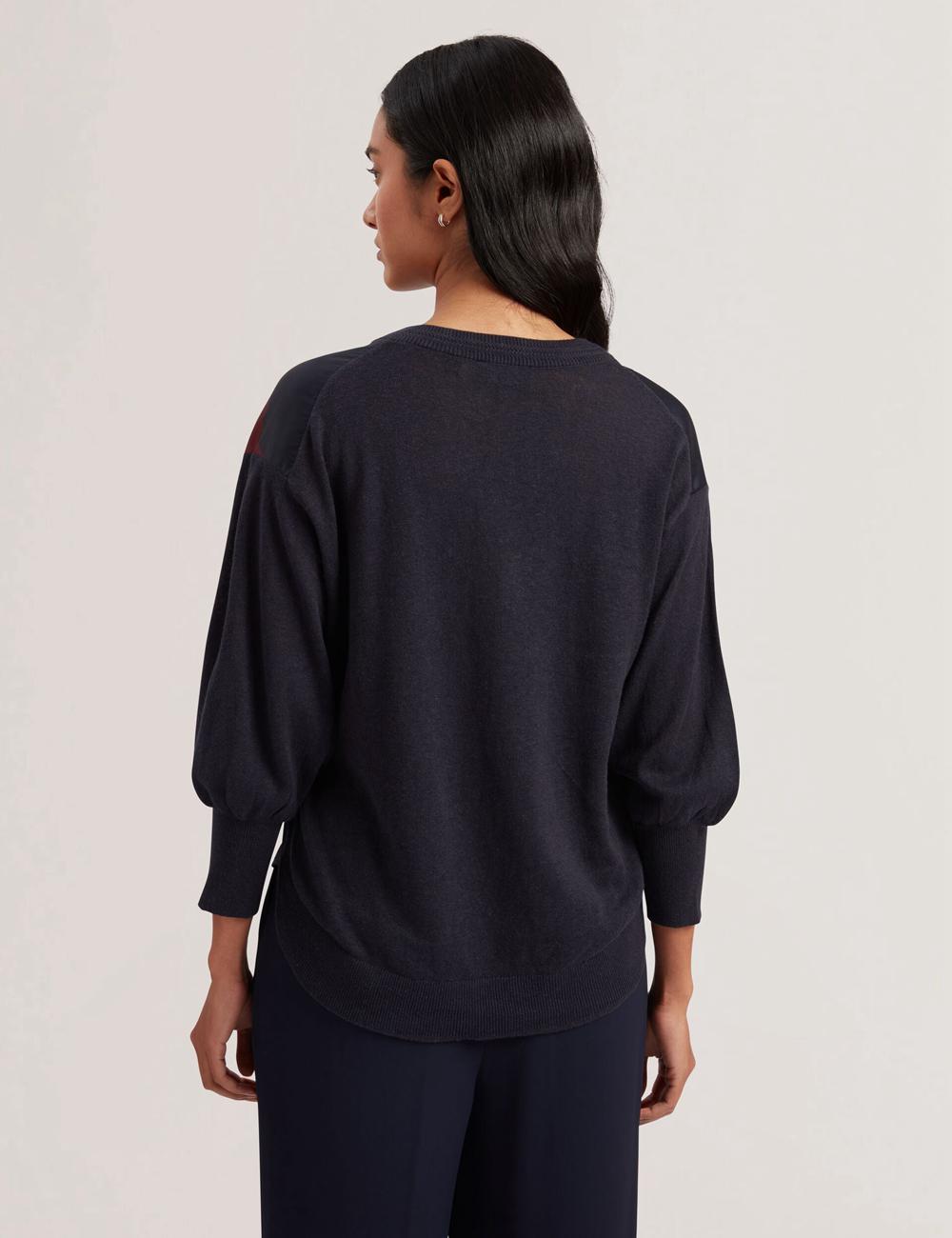 Ted Baker CASEYJ - Printed Woven Front V-Neck Women Jumpers Navy | UAE  98432-NORI