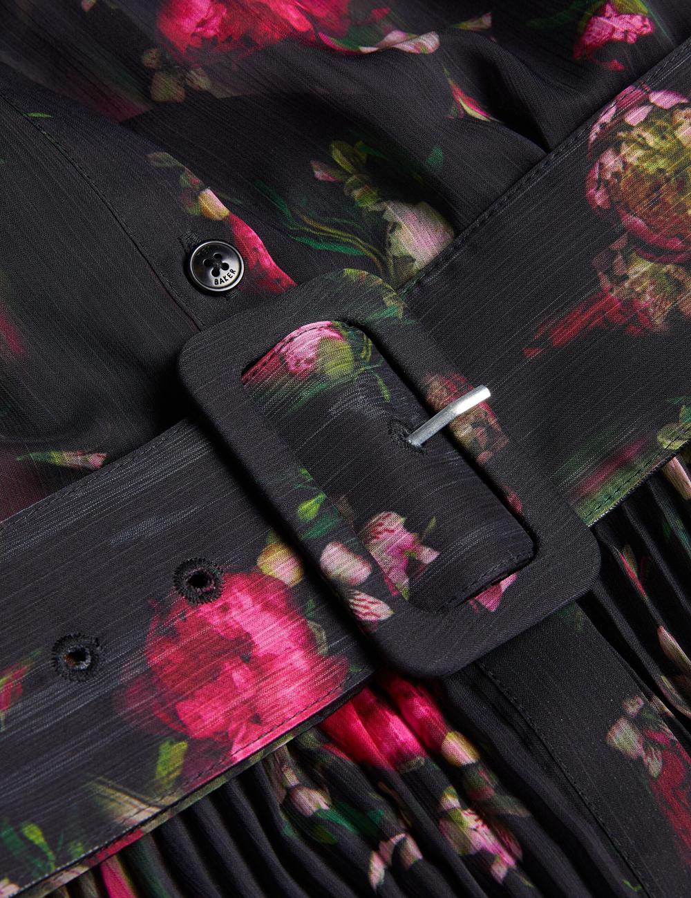 Ted Baker CEIBA - Floral Print Pleated Maxi Shirt Women Maxi Dresses Black | UAE  67423-KOMI