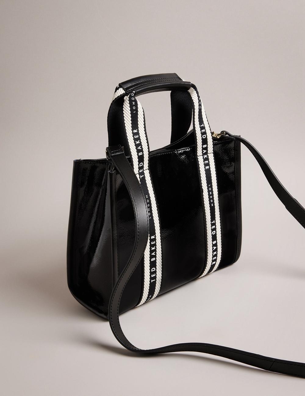 Ted Baker CELIANE - Branded Webbing Patent Small Women Tote Bags Black | UAE  34271-PBXF