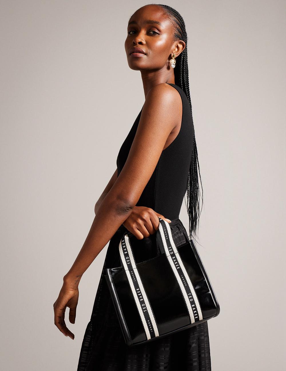 Ted Baker CELIANE - Branded Webbing Patent Small Women Tote Bags Black | UAE  34271-PBXF