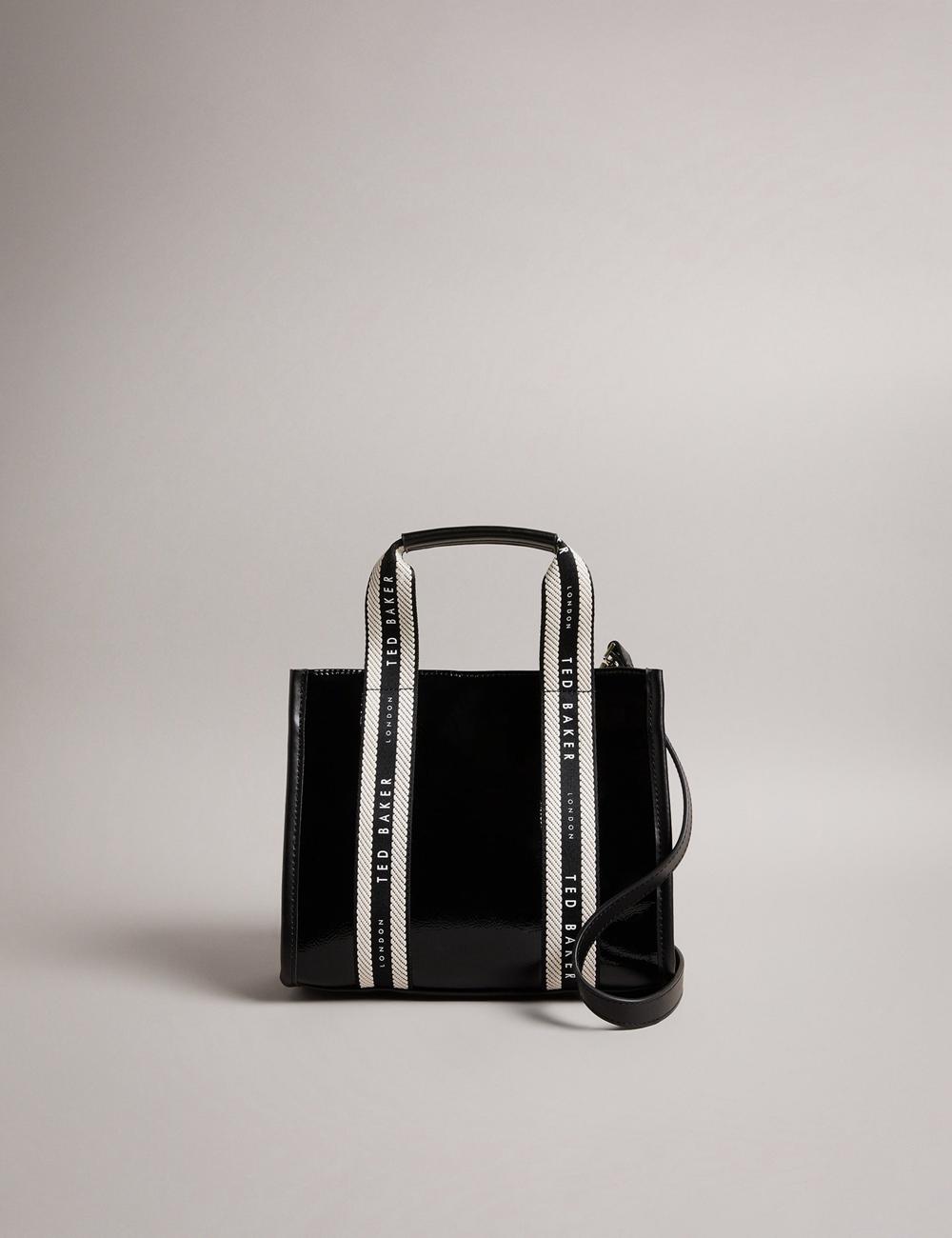 Ted Baker CELIANE - Branded Webbing Patent Small Women Tote Bags Black | UAE  34271-PBXF