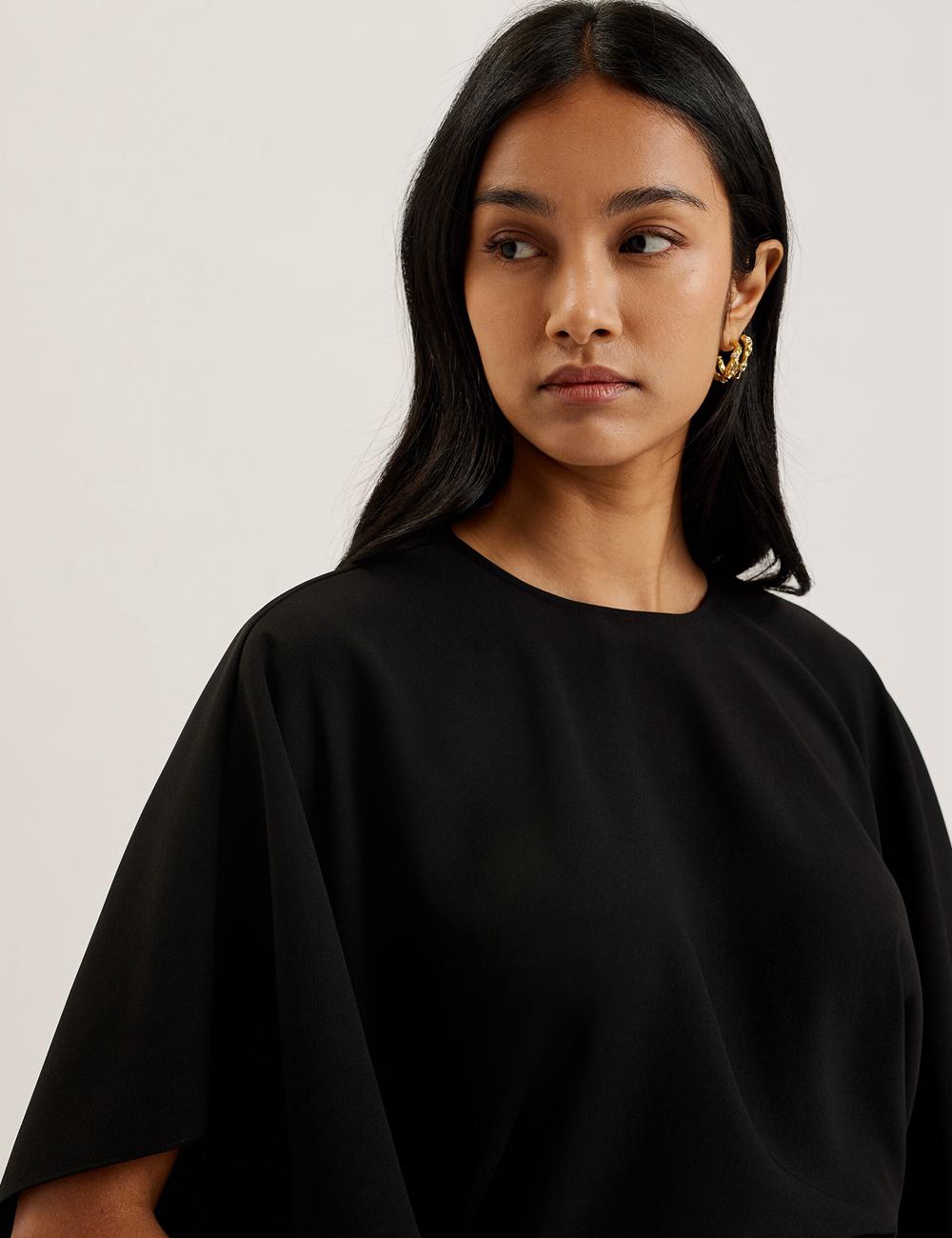Ted Baker CHERIKA - Batwing Short Sleeve Satin Women Blouses Black | UAE  72861-BTKI
