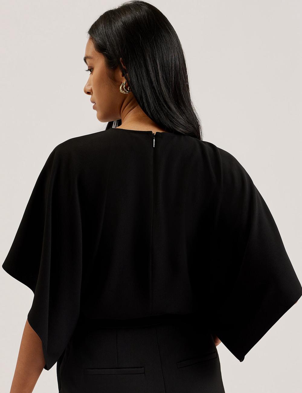 Ted Baker CHERIKA - Batwing Short Sleeve Satin Women Blouses Black | UAE  72861-BTKI