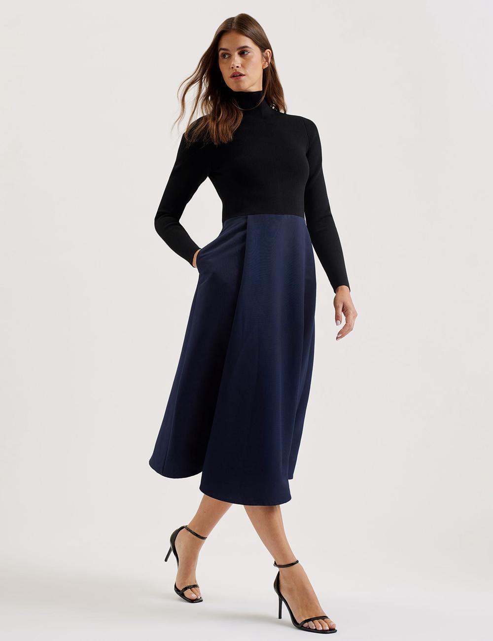 Ted Baker CHIRA - Knit Bodice With Wrap Skirt Women Midi Dresses Black | UAE  14860-BWNX