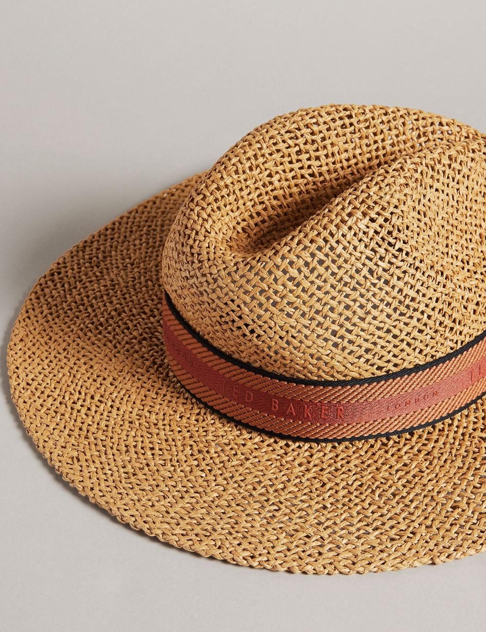 Ted Baker CLAIRIE - Straw Webbing Trim Women Fedora Hats Ecru | UAE  25367-YZQR
