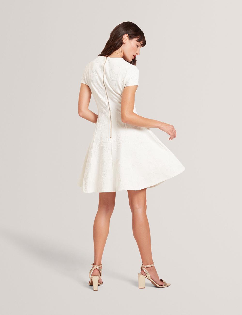 Ted Baker CLODAA - Embroidered Short Sleeve Skater Women Mini Dresses Ivory | UAE  19745-TFMP