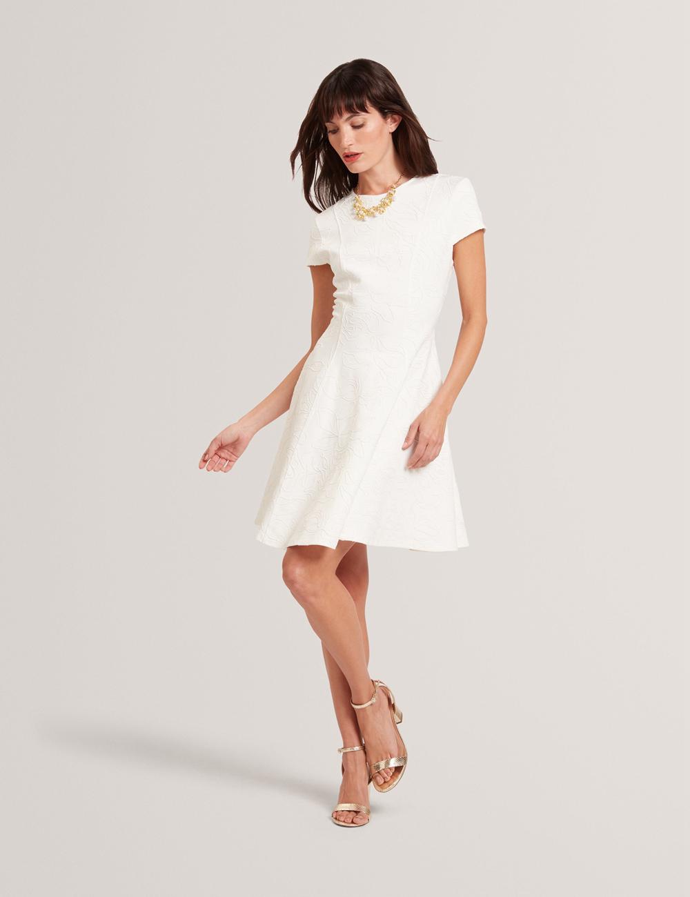 Ted Baker CLODAA - Embroidered Short Sleeve Skater Women Mini Dresses Ivory | UAE  19745-TFMP