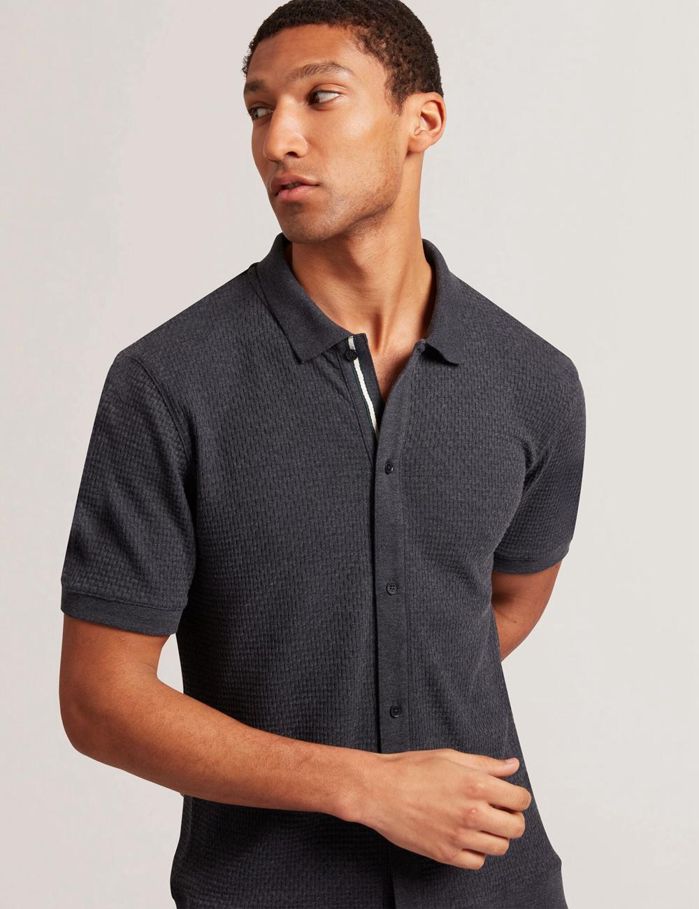 Ted Baker CONNYR - Short Sleeve Button Through Men Polos Shirts Navy | UAE  36517-CGUR