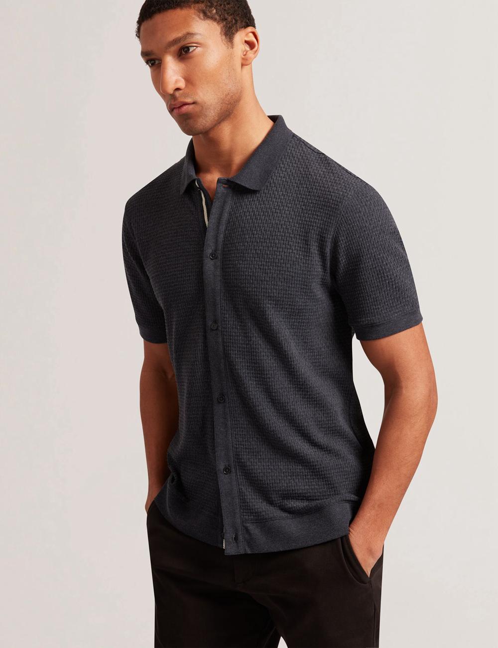 Ted Baker CONNYR - Short Sleeve Button Through Men Polos Shirts Navy | UAE  36517-CGUR