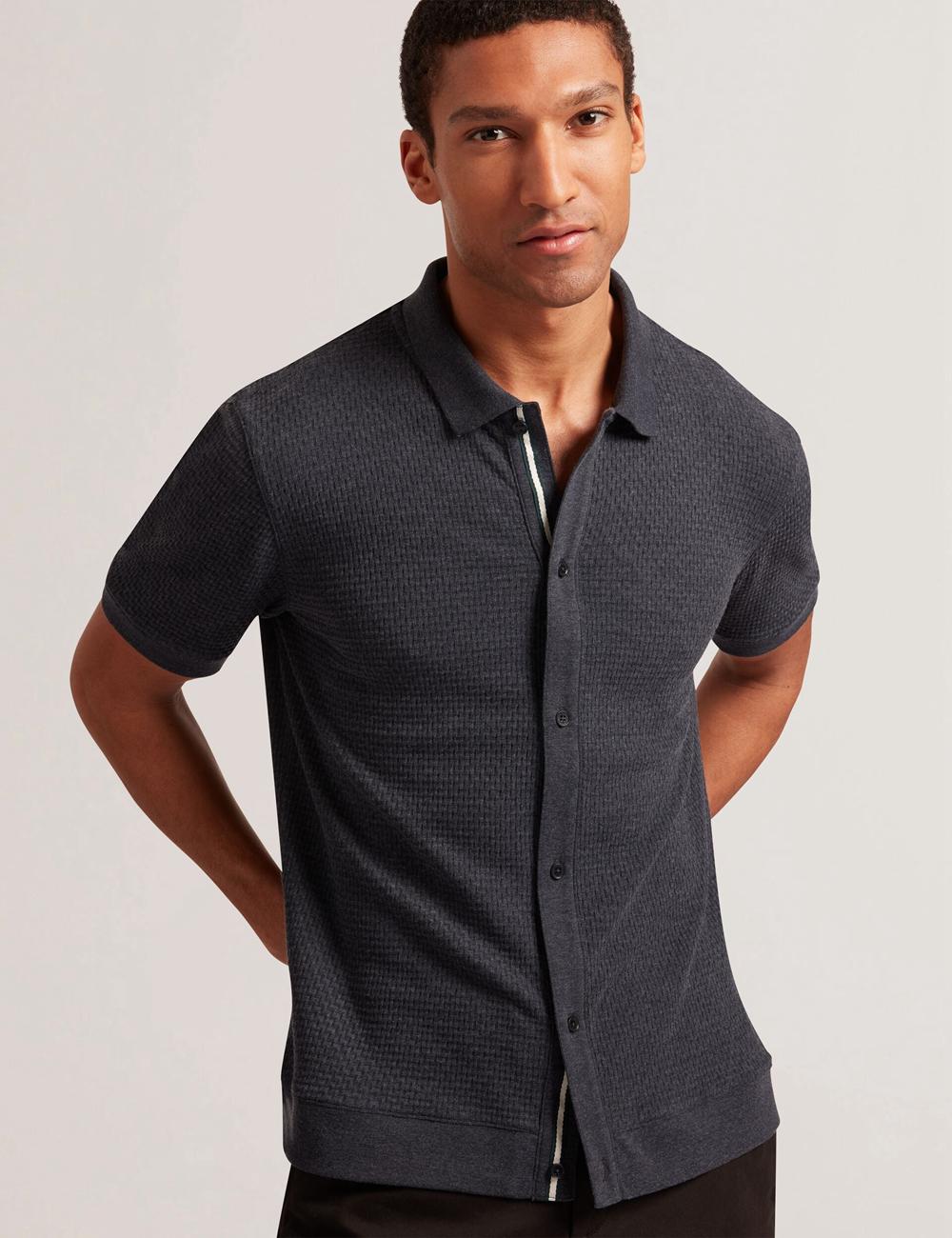 Ted Baker CONNYR - Short Sleeve Button Through Men Polos Shirts Navy | UAE  36517-CGUR