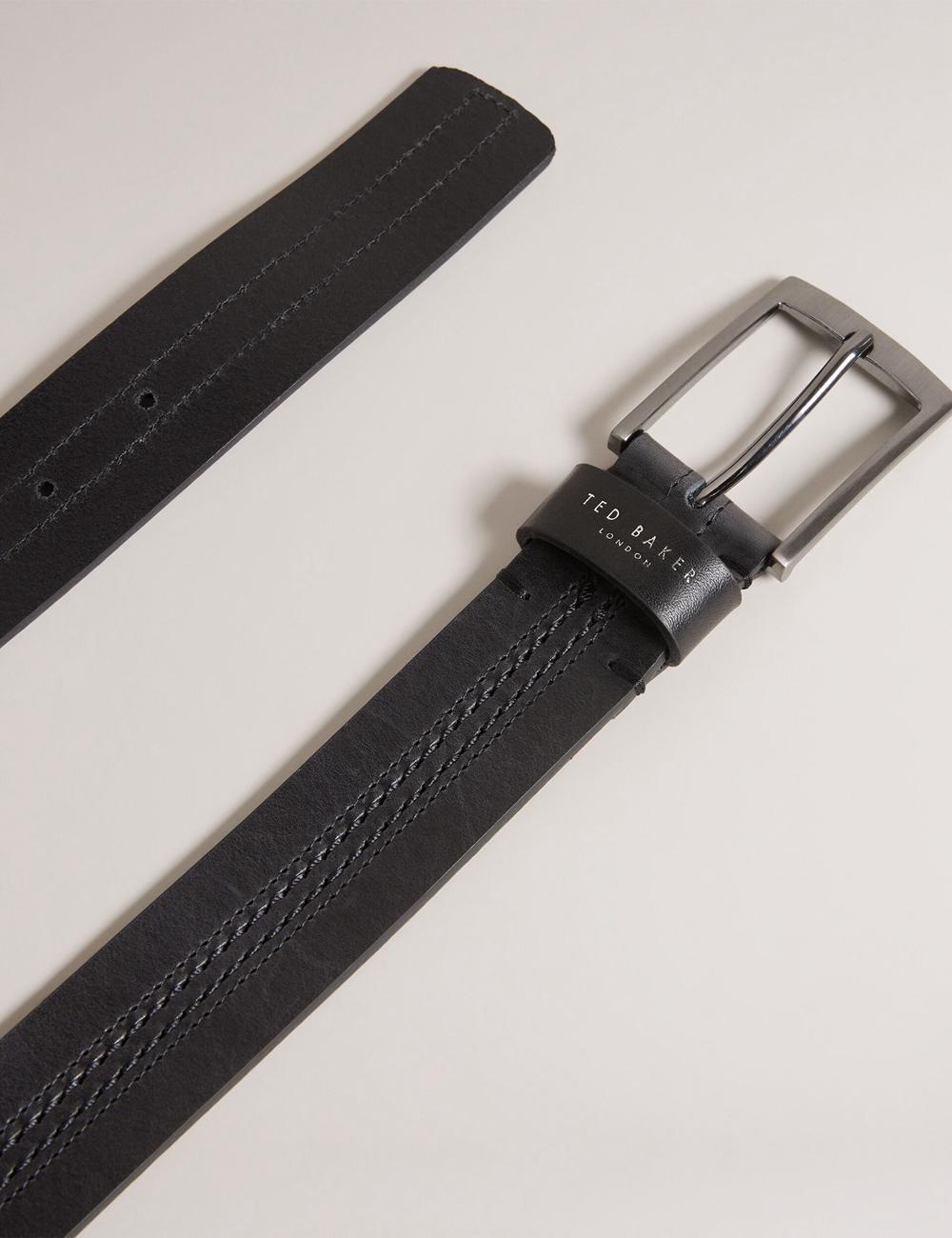 Ted Baker CRISIC - Stitch Detail Leather Men Belts Black | UAE  07589-GMXW