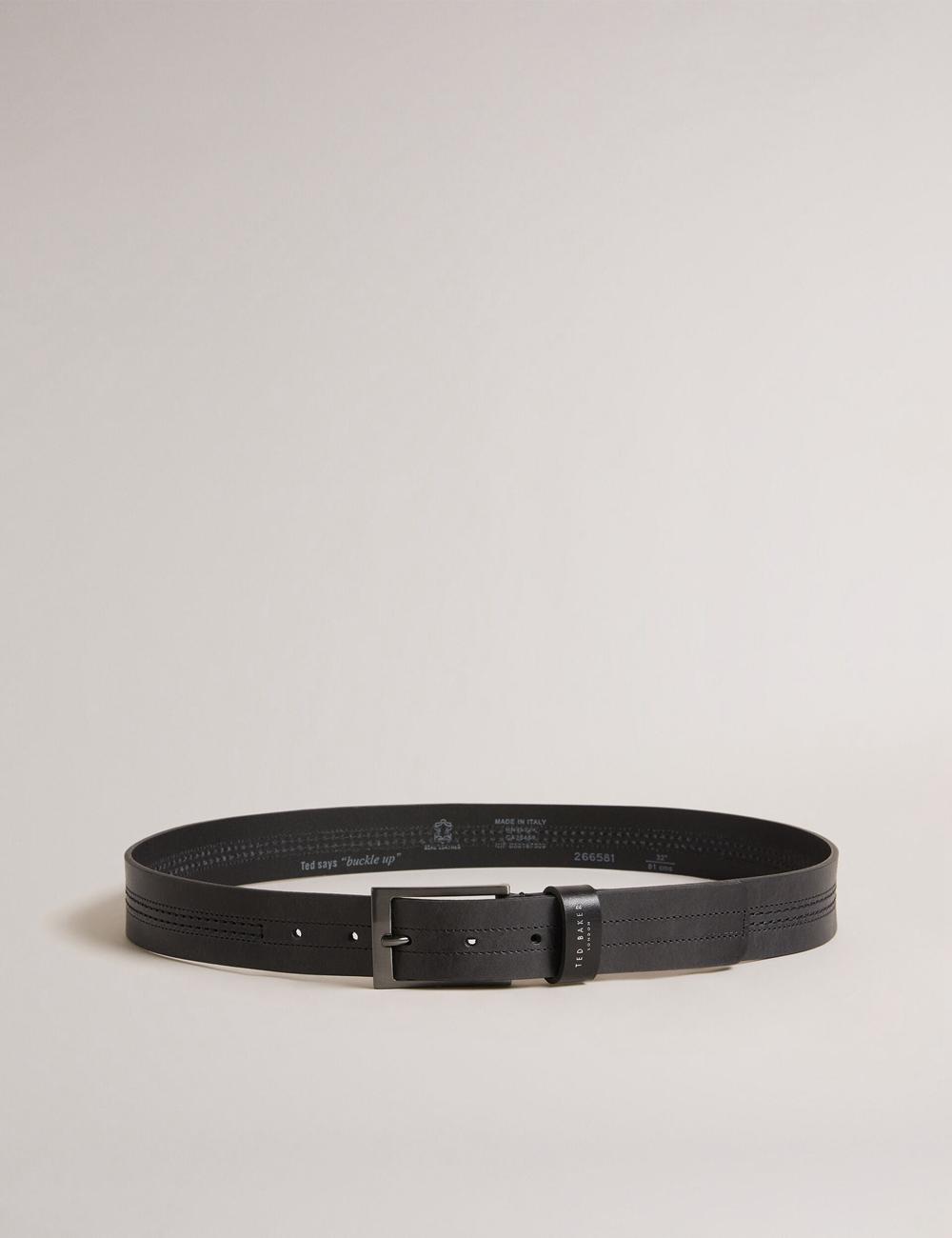 Ted Baker CRISIC - Stitch Detail Leather Men Belts Black | UAE  07589-GMXW