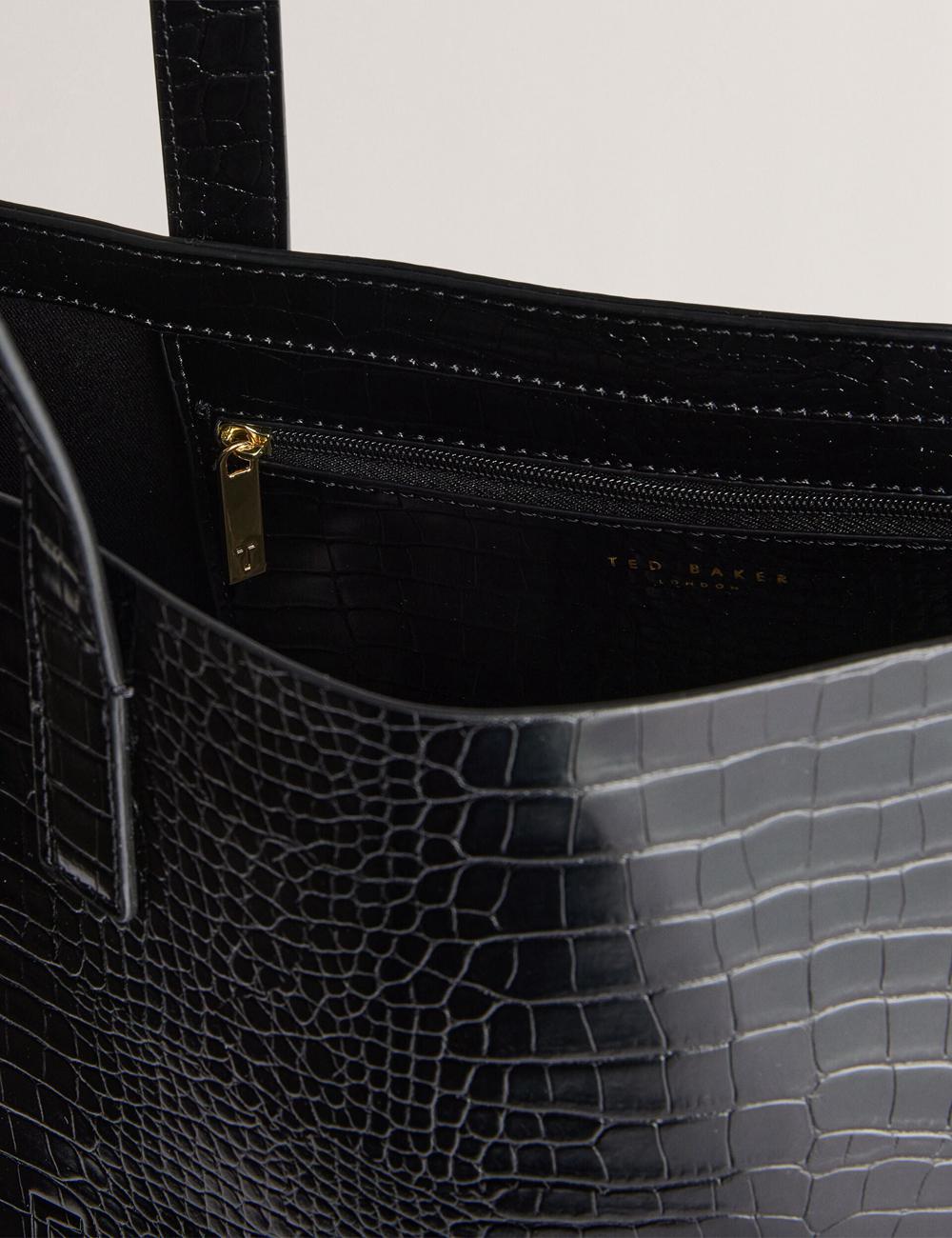 Ted Baker CROCCON - Large Croc Texture Icon Women Tote Bags Black | UAE  27438-JCSD