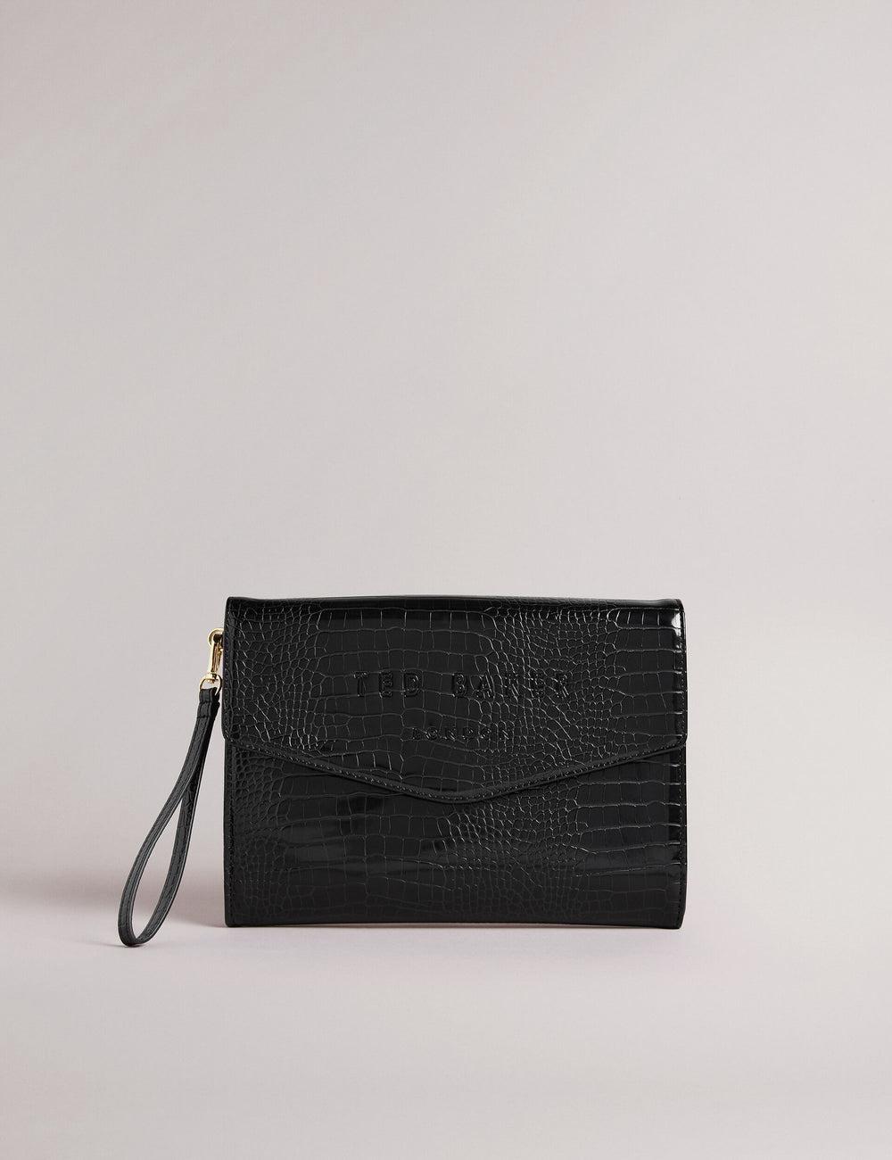 Ted Baker CROCEY - Croc Effect PU Envelope Clutch Women Clutch Bags Black | UAE  40278-JRWL