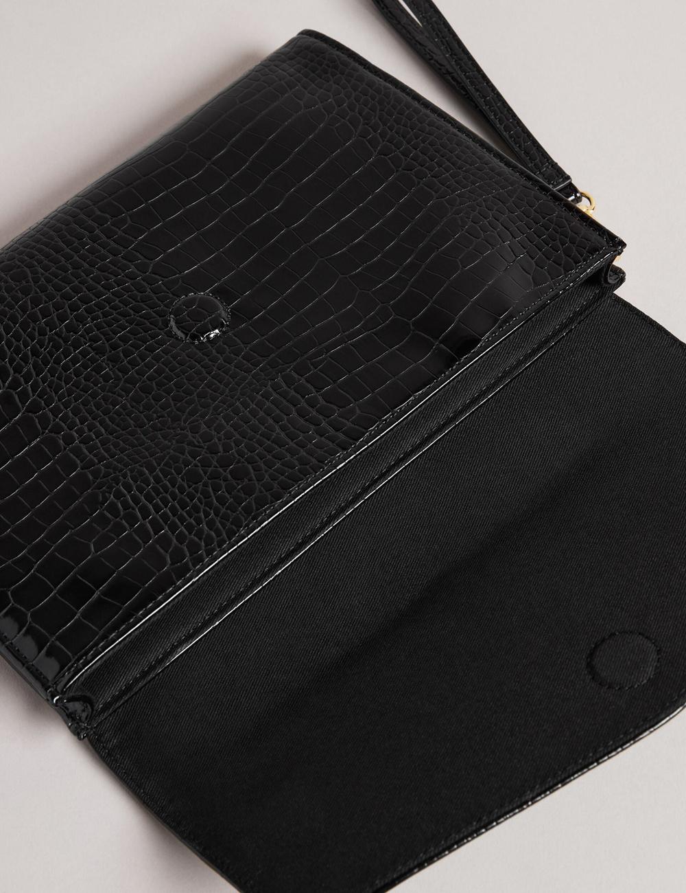 Ted Baker CROCEY - Croc Effect PU Envelope Clutch Women Clutch Bags Black | UAE  40278-JRWL
