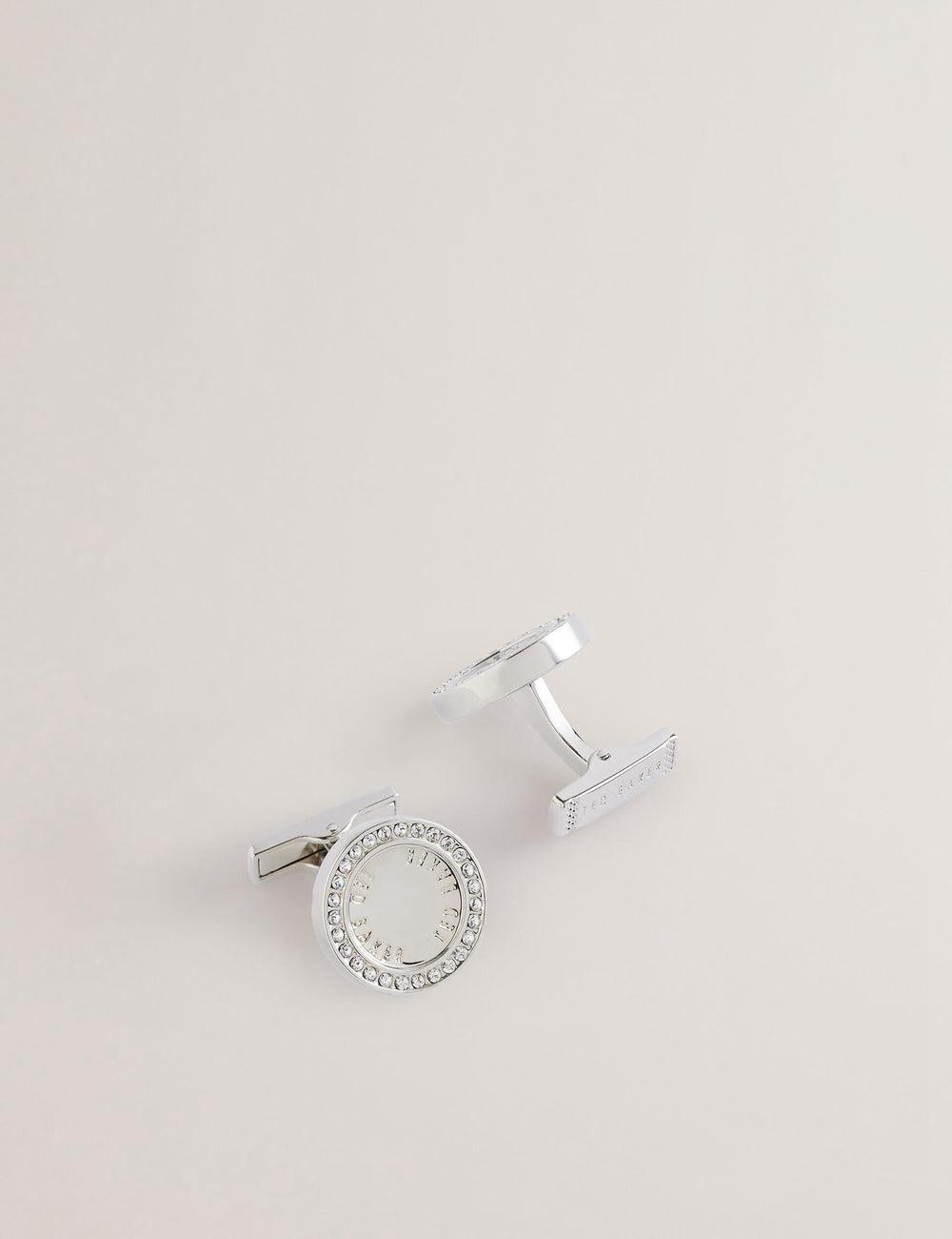 Ted Baker CRUZ - Crystal Border Logo Round Men Cufflinks Silver | UAE  18395-BWIF