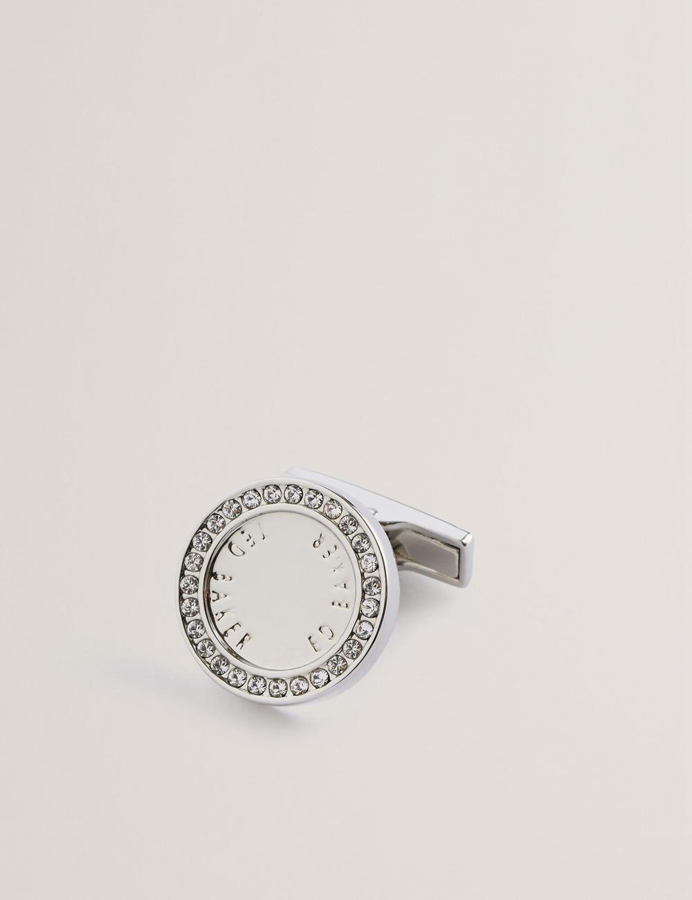 Ted Baker CRUZ - Crystal Border Logo Round Men Cufflinks Silver | UAE  18395-BWIF