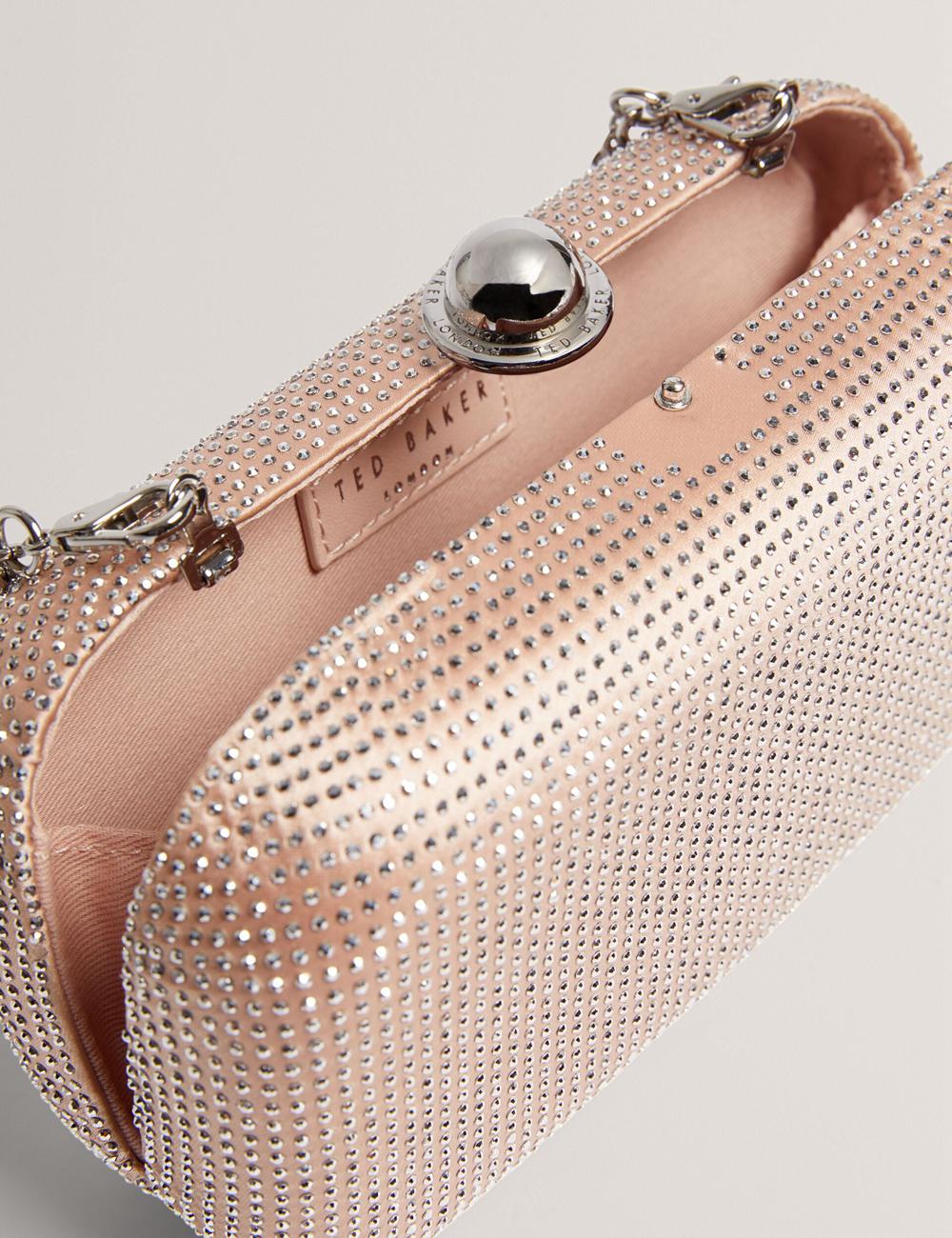 Ted Baker CRYZELA - Crystal Embellished Satin Hard Women Clutch Bag Pink | UAE  03126-RCLO