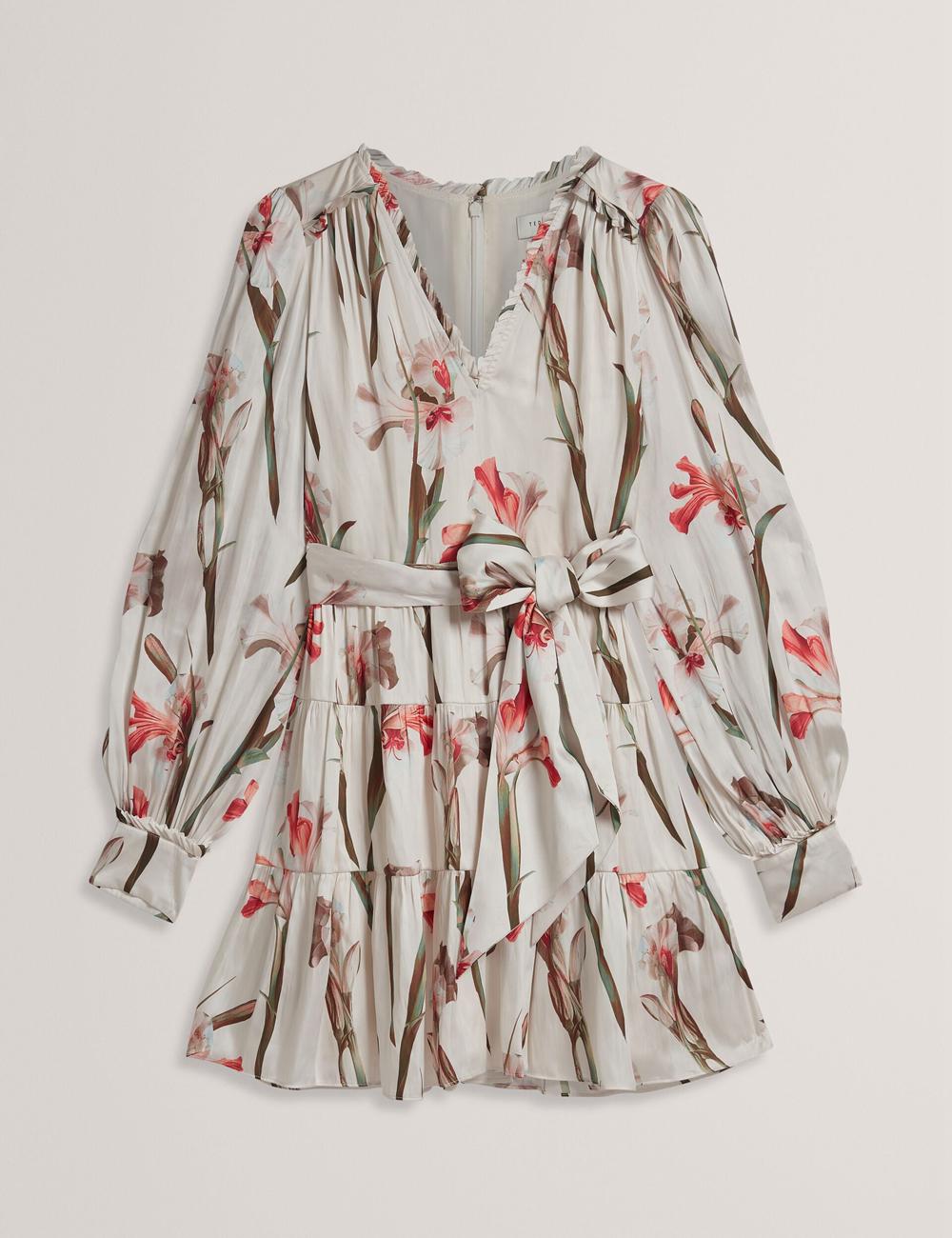 Ted Baker CUIABA - Floral V-Neck Waist Women Mini Dresses Ivory | UAE  13056-XHQW