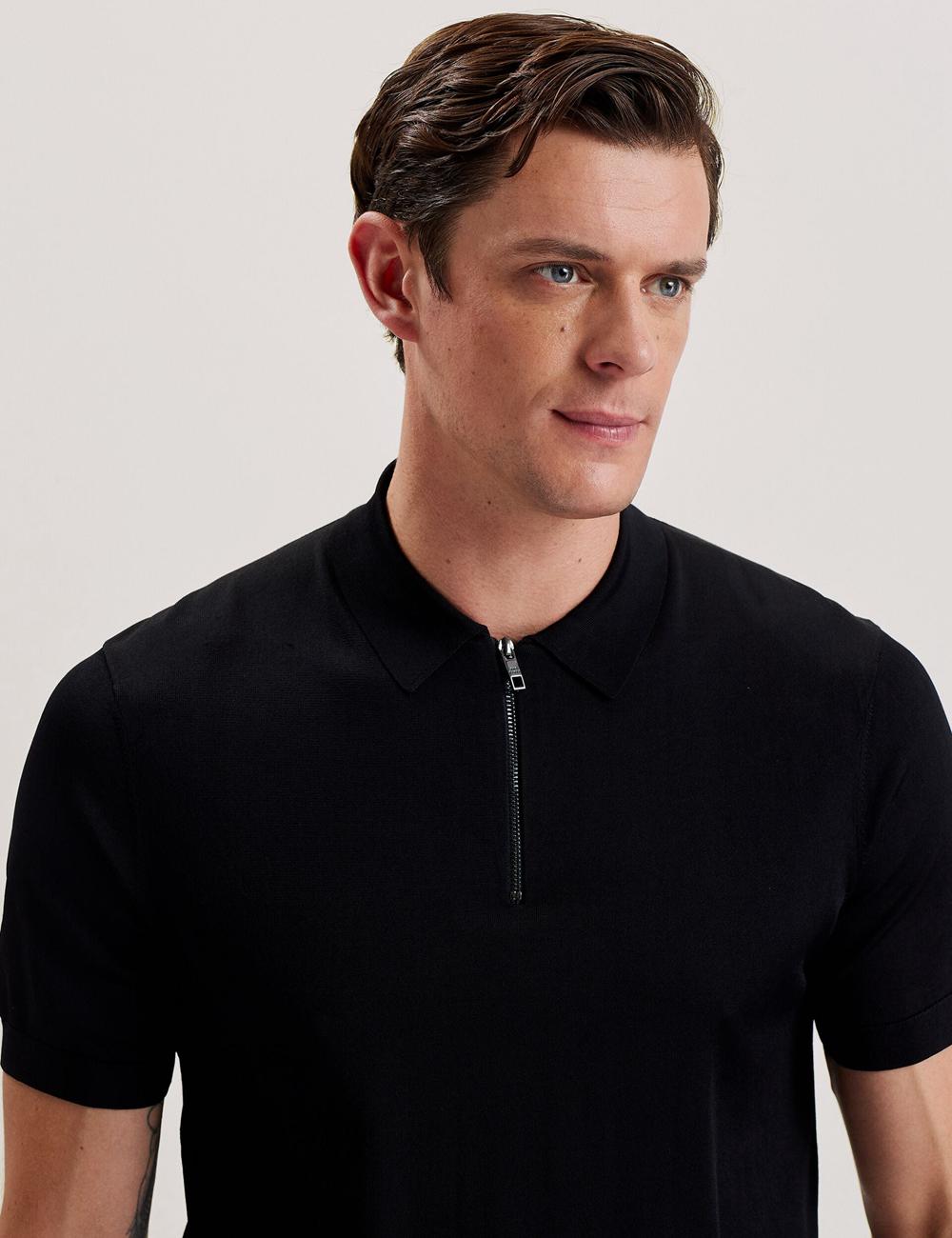 Ted Baker DALDIN - Zip Collar Stretch Knit Men Jumpers Black | UAE  89372-JLCZ