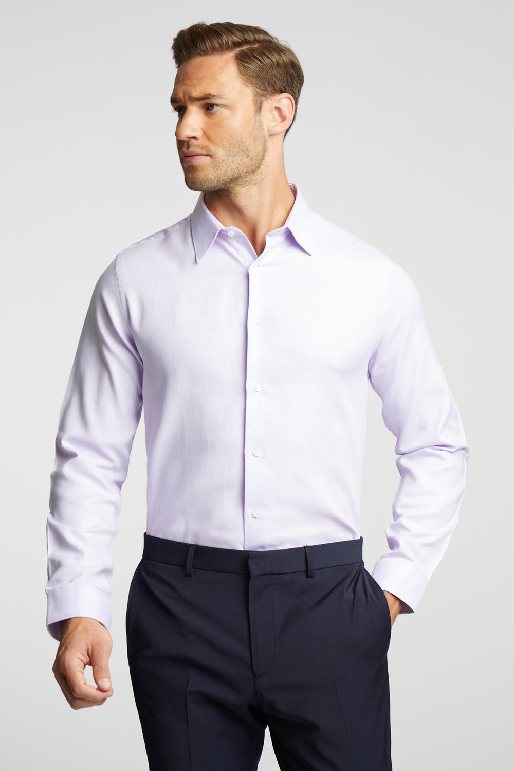 Ted Baker DALTON - Dobby Textured Cotton Slim Fit Men Formal Shirts Lilac | UAE  85670-CQDM