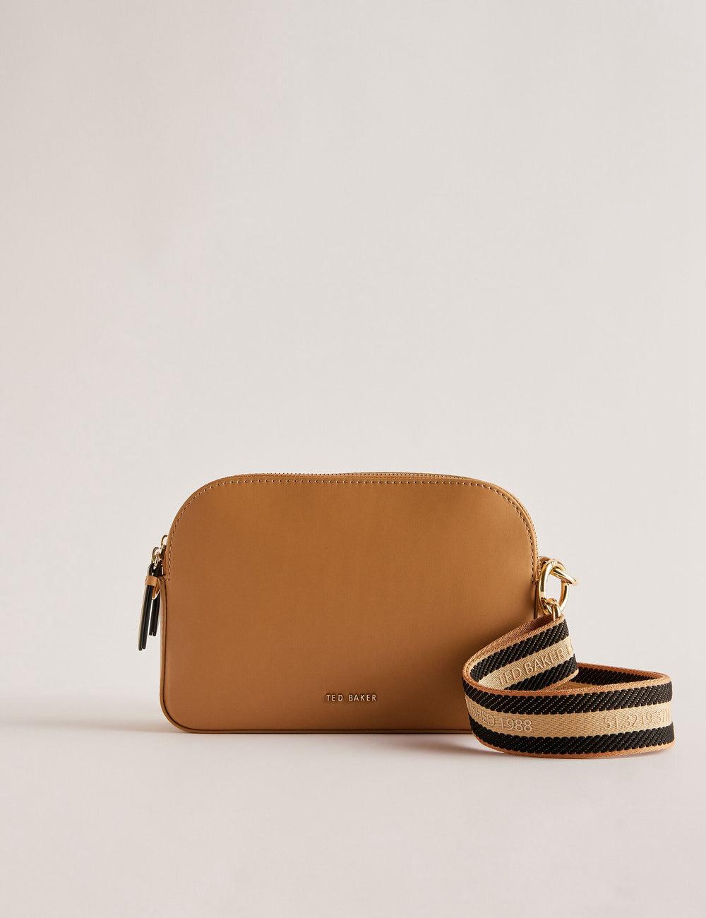 Ted Baker DARCELO - Leather Double Zip Crossbody Camera Women Camera Bag Taupe | UAE  54602-DCTN